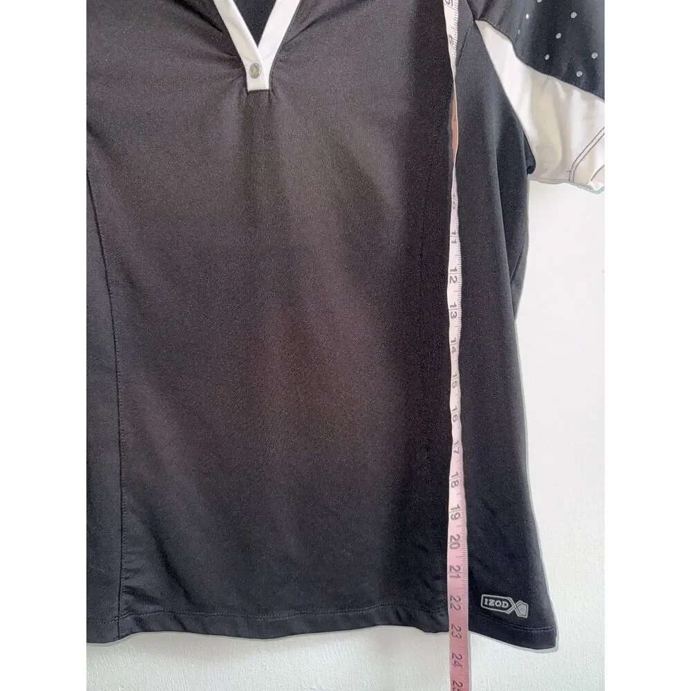 IZOD XFG Women's Golf Polo Shirt Size S Black White Rhinestone Studded Cool-FX